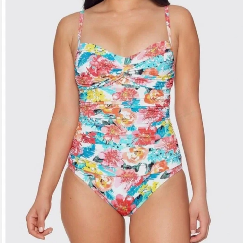 Bleu Rod Beattie Floral Print Underwire One‎ Piece Swimsuit Size 6